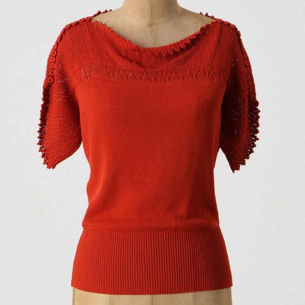 Anthropologie Yoana BARASCHI Baubled Fan Short Sleeve Knit Sweater Top